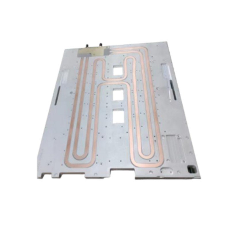 Machined channel detail on a custom liquid cooling cold plate
